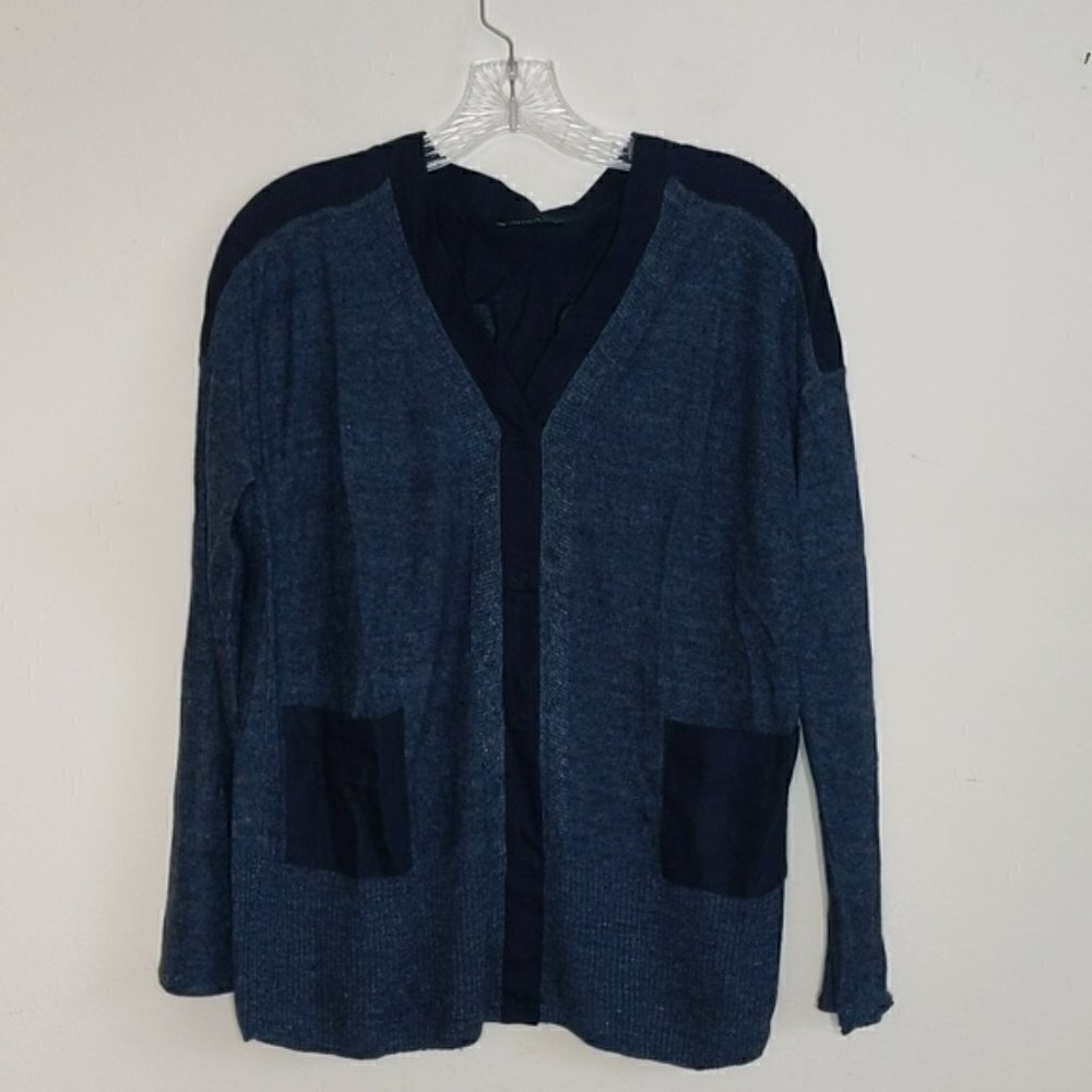 Lafayette 148 Linen V Neck Cardigan Sweater